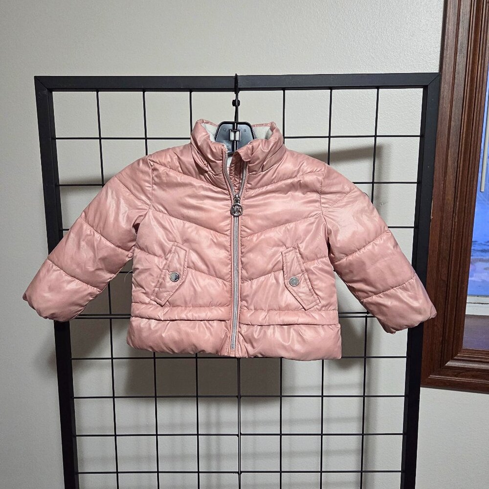 Michael Kors Toddler Puffer Jacket, Pink, Missing zip on hood, EUC